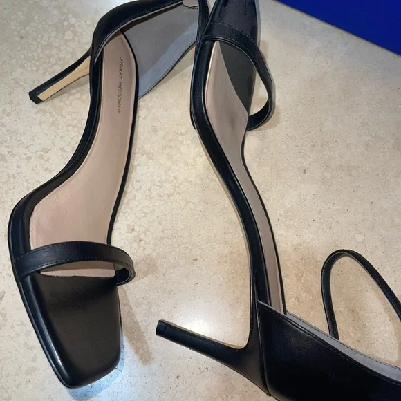STUART WEITZMAN Amelina 75 Leather Ankle Strap Heel Sandals Black Size 12 US - Picture 4 of 9